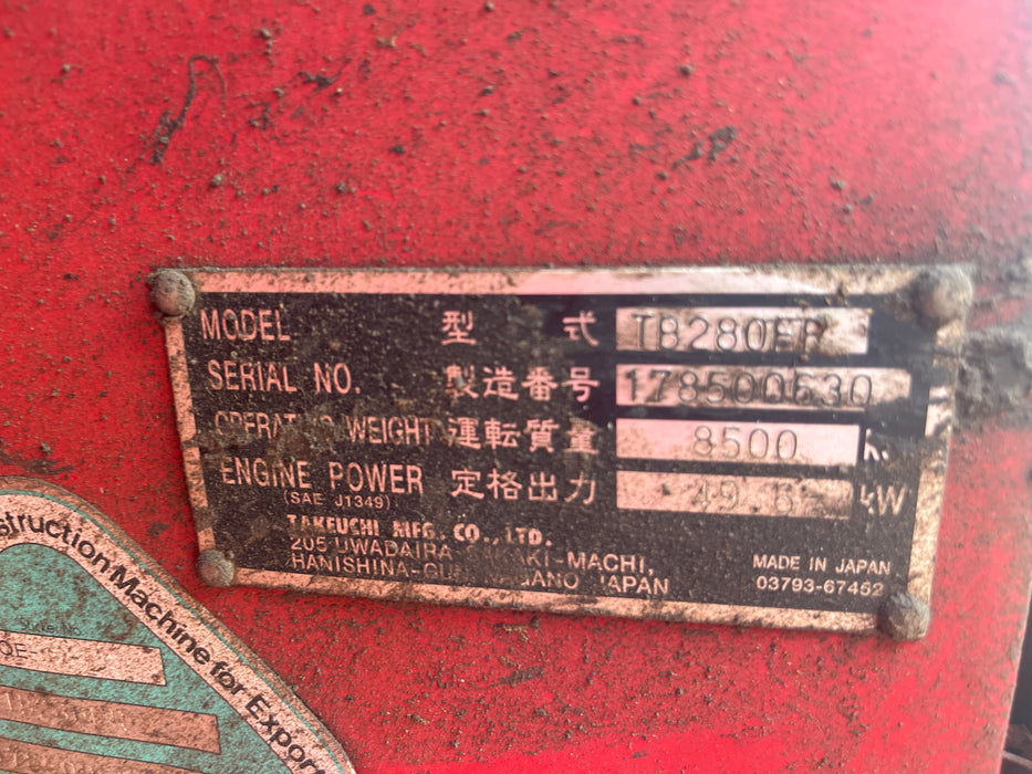 2018 TAKEUCHI TB280FR